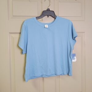 Abound Womens NWT Tee Size 3X Blue Cropped Blouse Round Neckline Short Sleeve